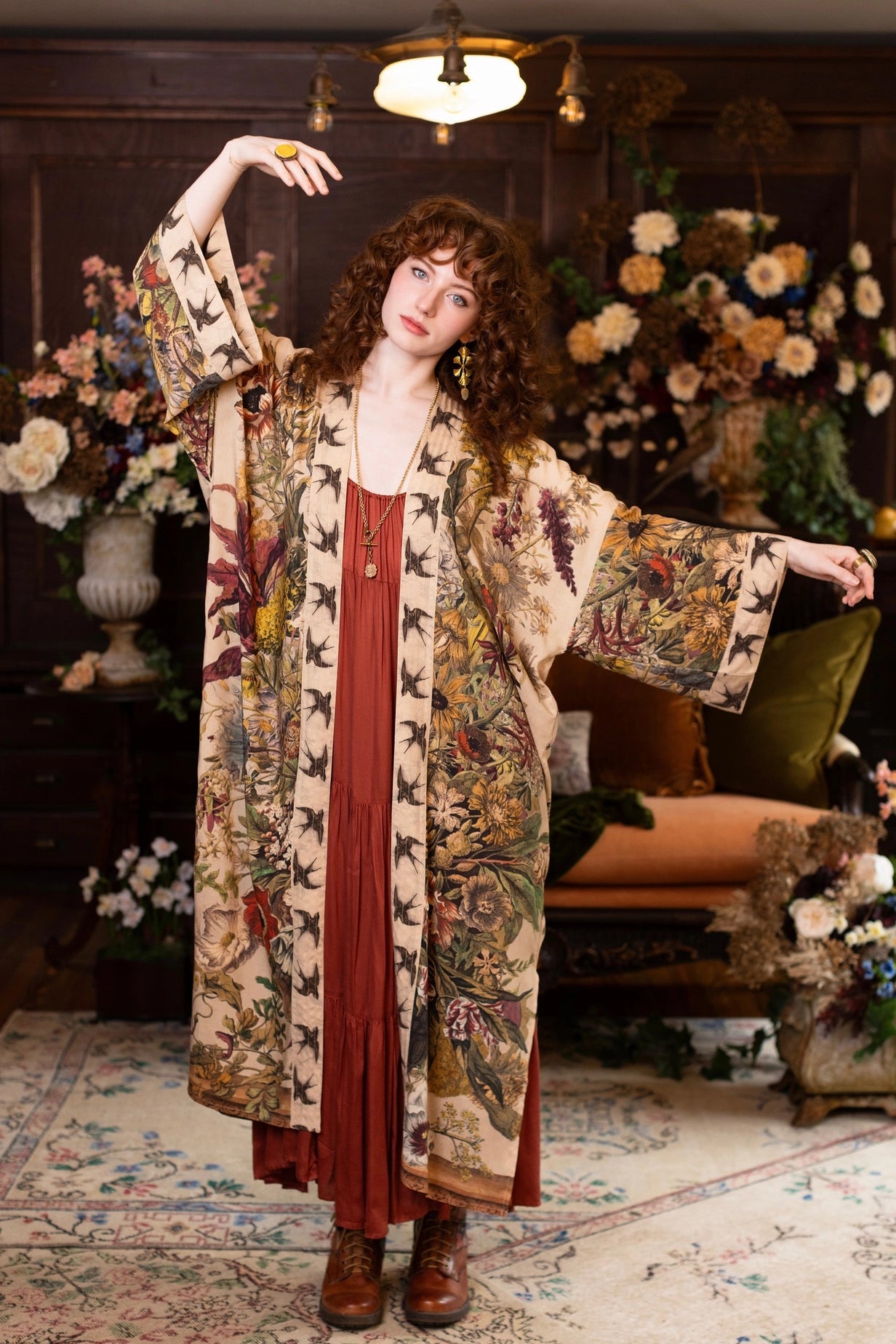 Golden Hour Opera Duster Kimono Robe w/ Floral Print - Pre-Order - Ships August 2026