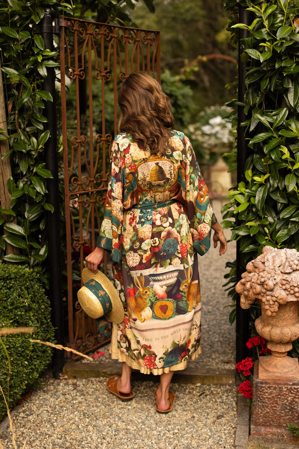 Stay Gold Opera Duster Kimono Robe w/ Rabbits Flowers & Bees