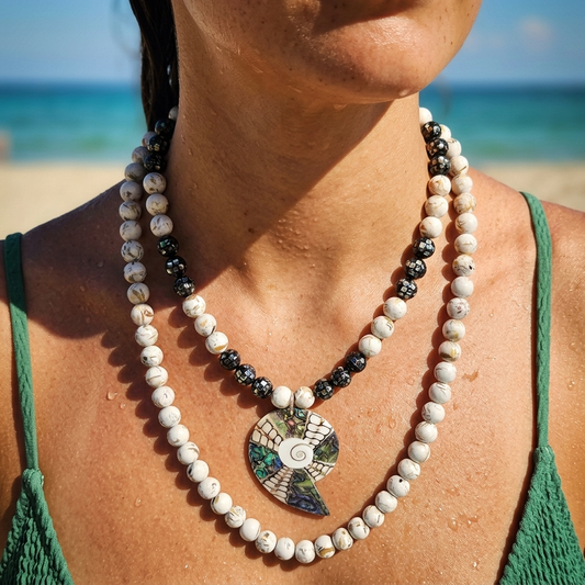 Paua Abalone Shell Beaded Layering Necklace & Bracelet Set - All 3 Included In Set