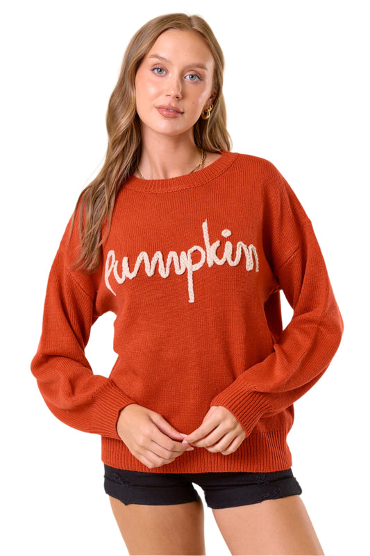 Pumpkin Letter Embroidered Sweater