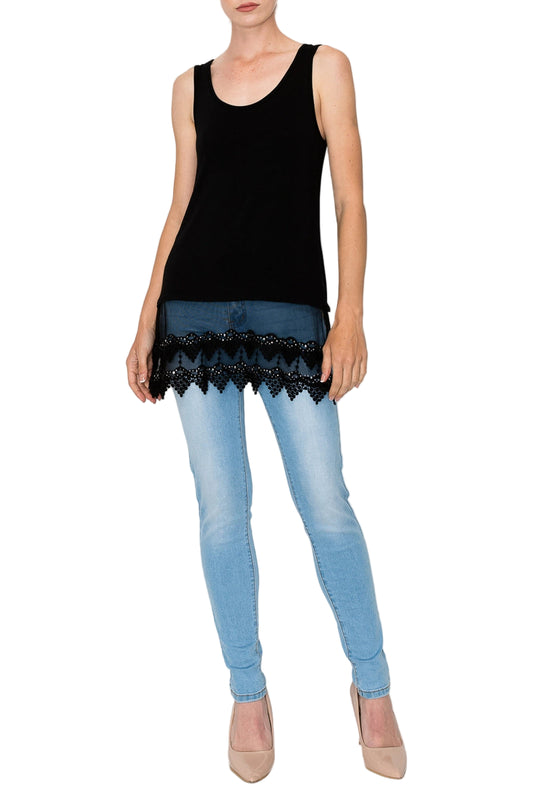 Soft Relaxed Tank with Delicate Floral Laced Hem - Ships Late September