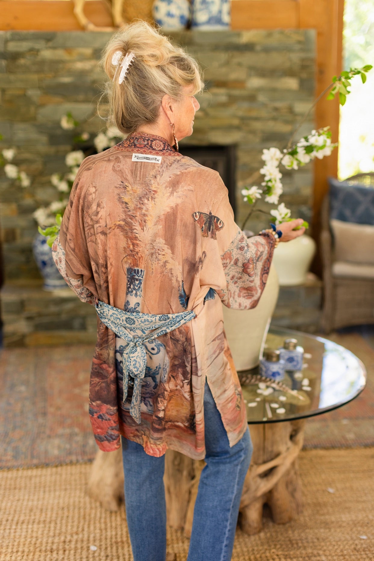 The Storyteller Matinée Duster Kimono With Sunflowers & Pottery