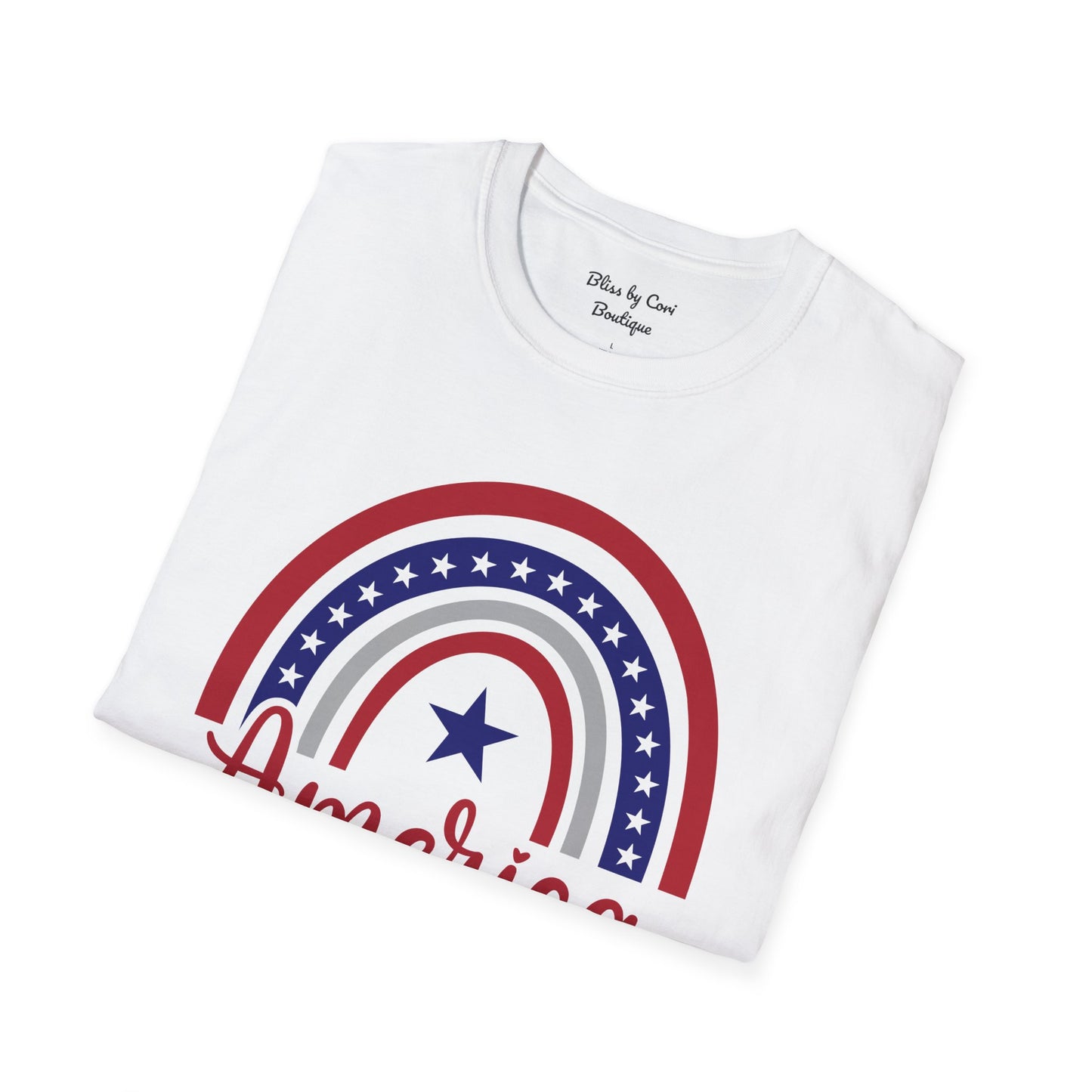 America Rainbow 4th Of July Softstyle T-Shirt Available in 2 Colors