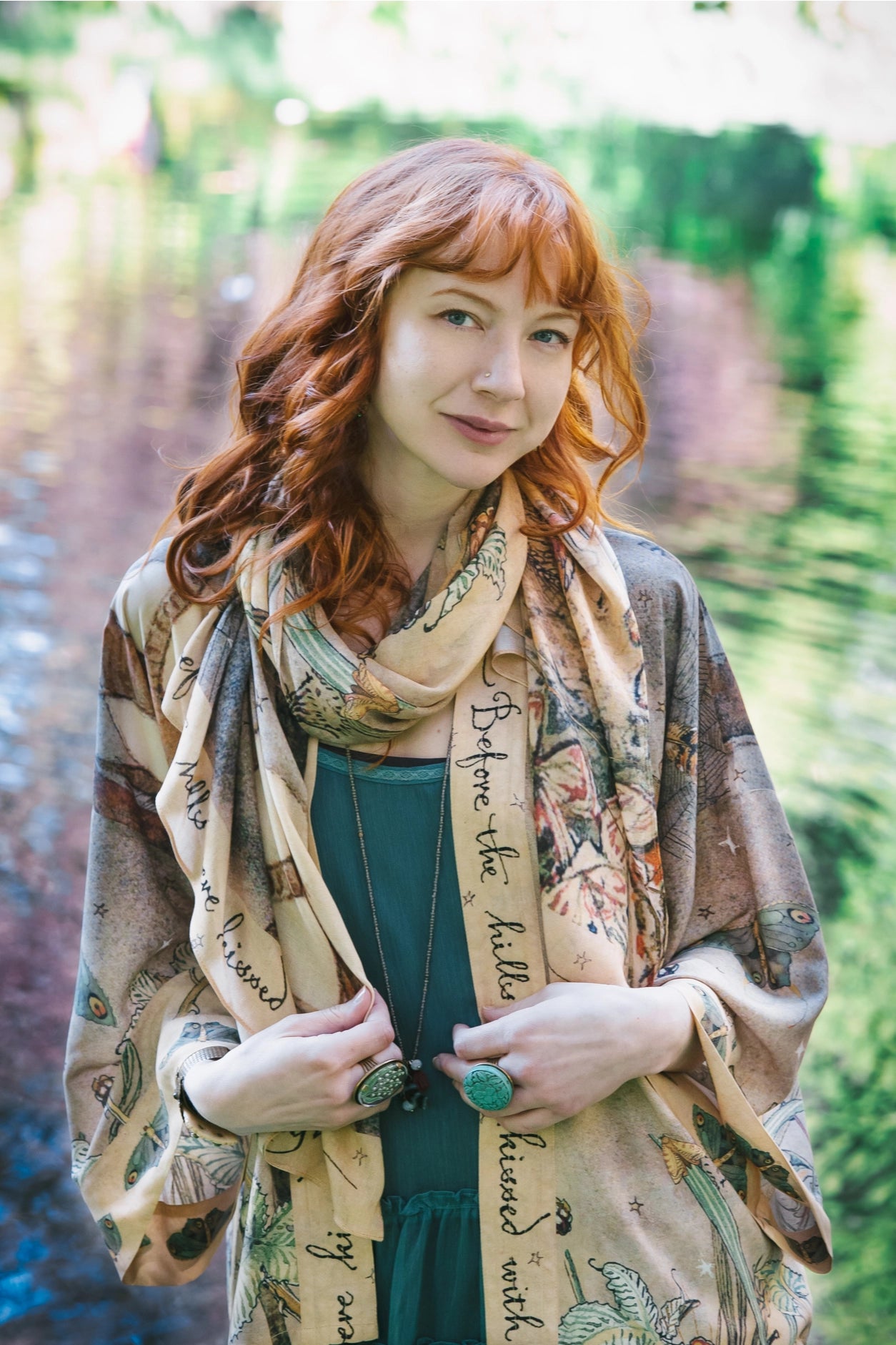 Lovelight Scarf with Woodland Deer, Swallow & Poetry Pre-Order Ships October 2025
