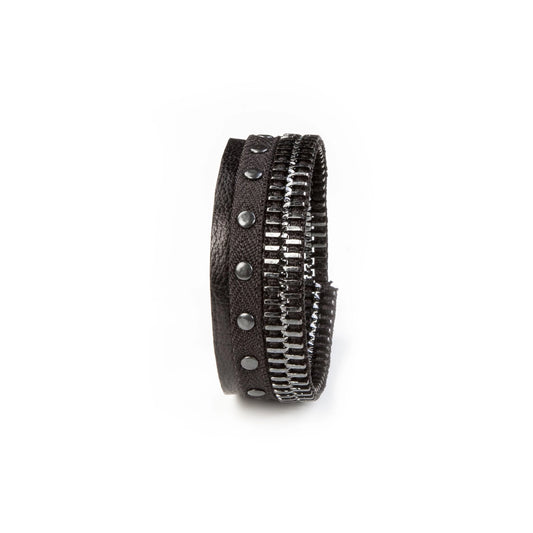 The Black Zipper Leather Cuff Bracelet