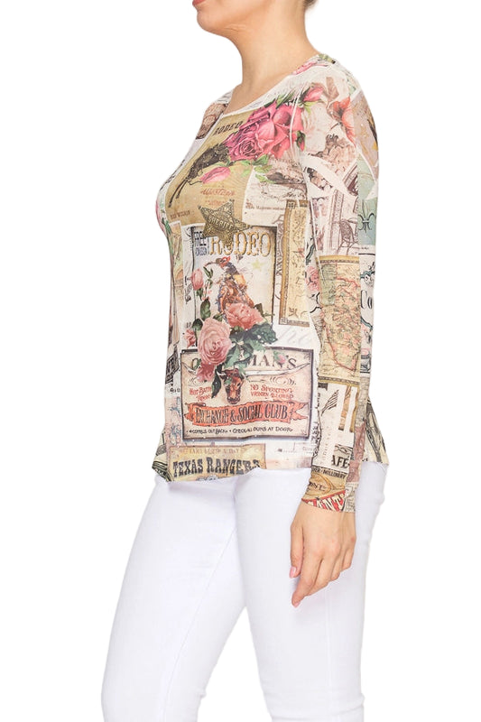 Rose West Sparkly Long Sleeve Sheer Mesh Top - Ships Late September