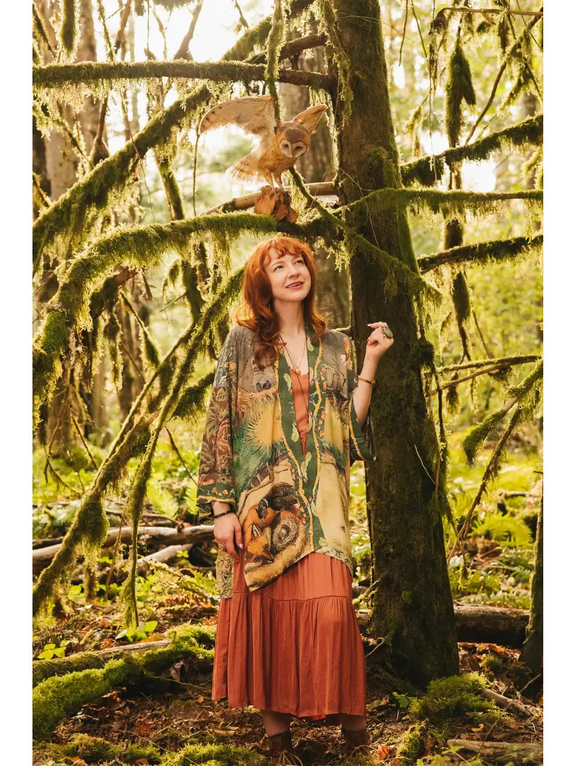 Woodland Wisdom Matinée Duster w/ Florals, Fox & Owl