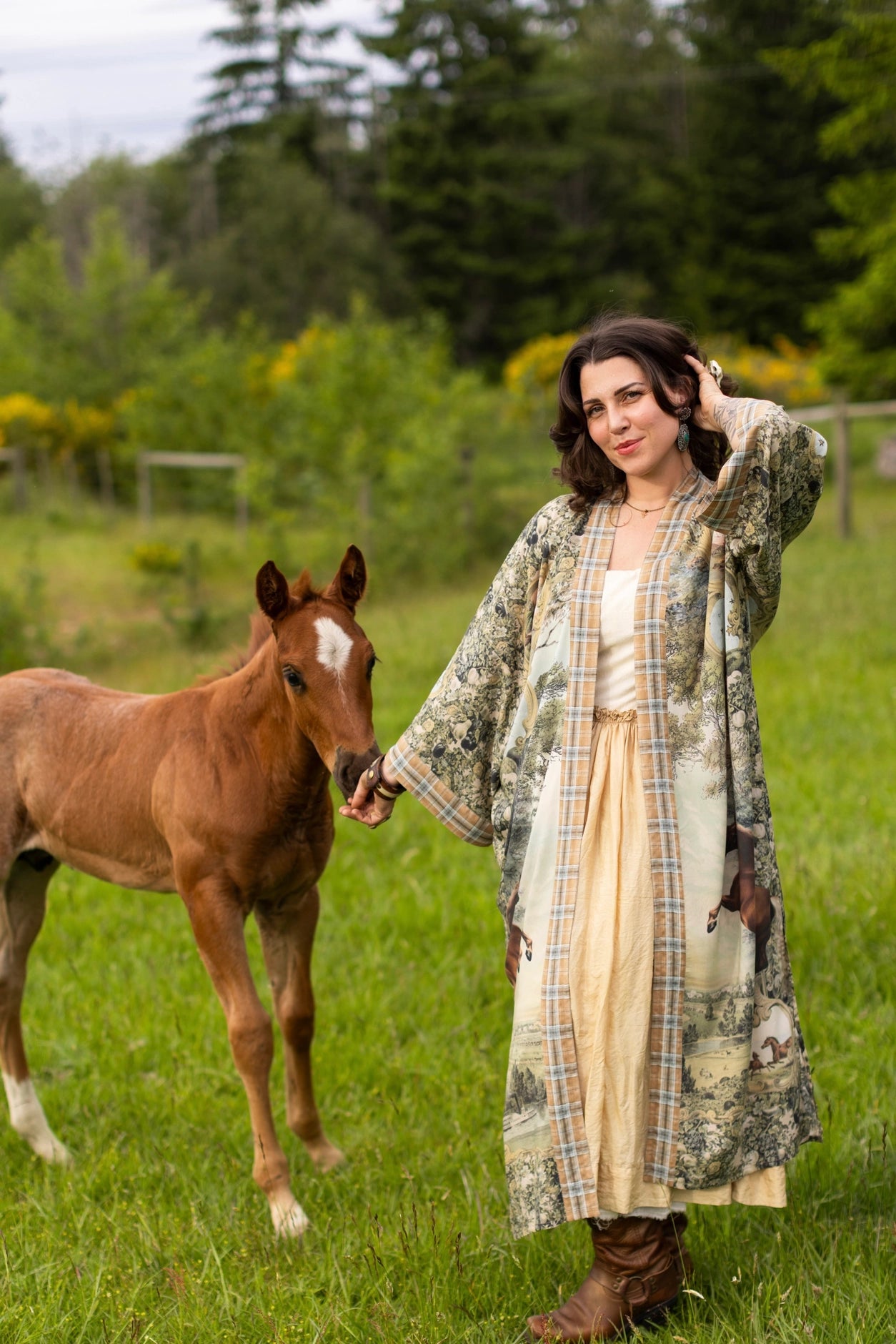 Born To Run Opera Duster Kimono Robe Horse & Flower Print - Pre-Order - Ships In September