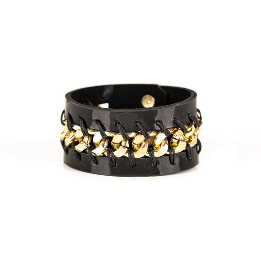 The Intertwined Black Leather Cuff Bracelet