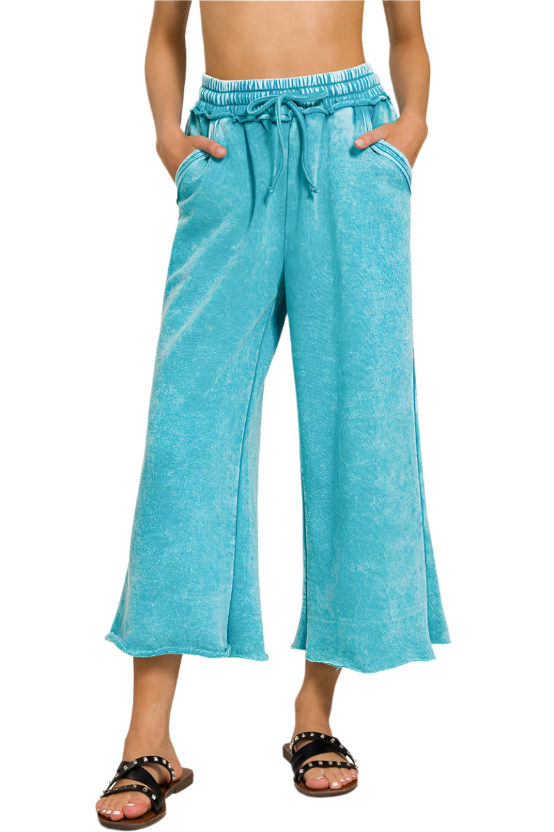 Cropped Acid Mineral Washed Sweatpants with Pockets