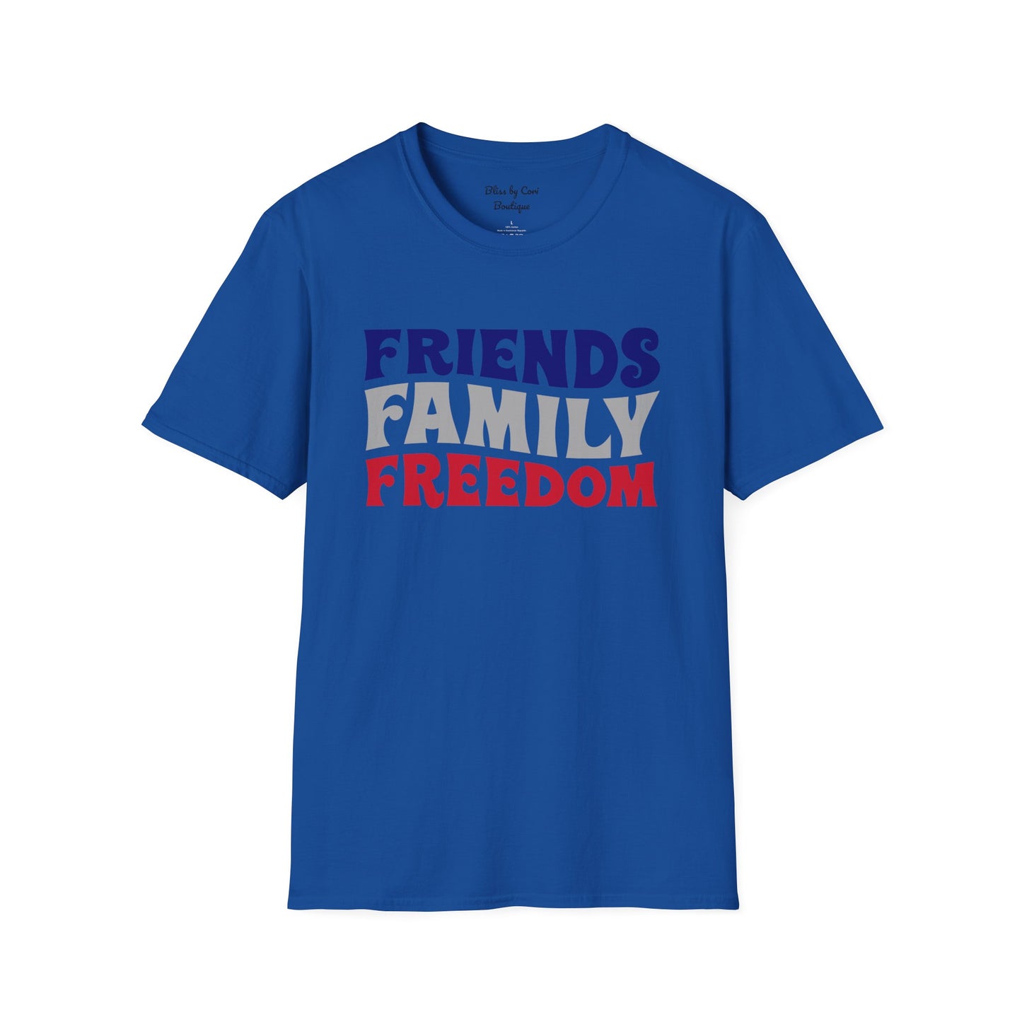 Friends Family Freedom 4th Of July Softstyle T-Shirt Available in 3 Colors