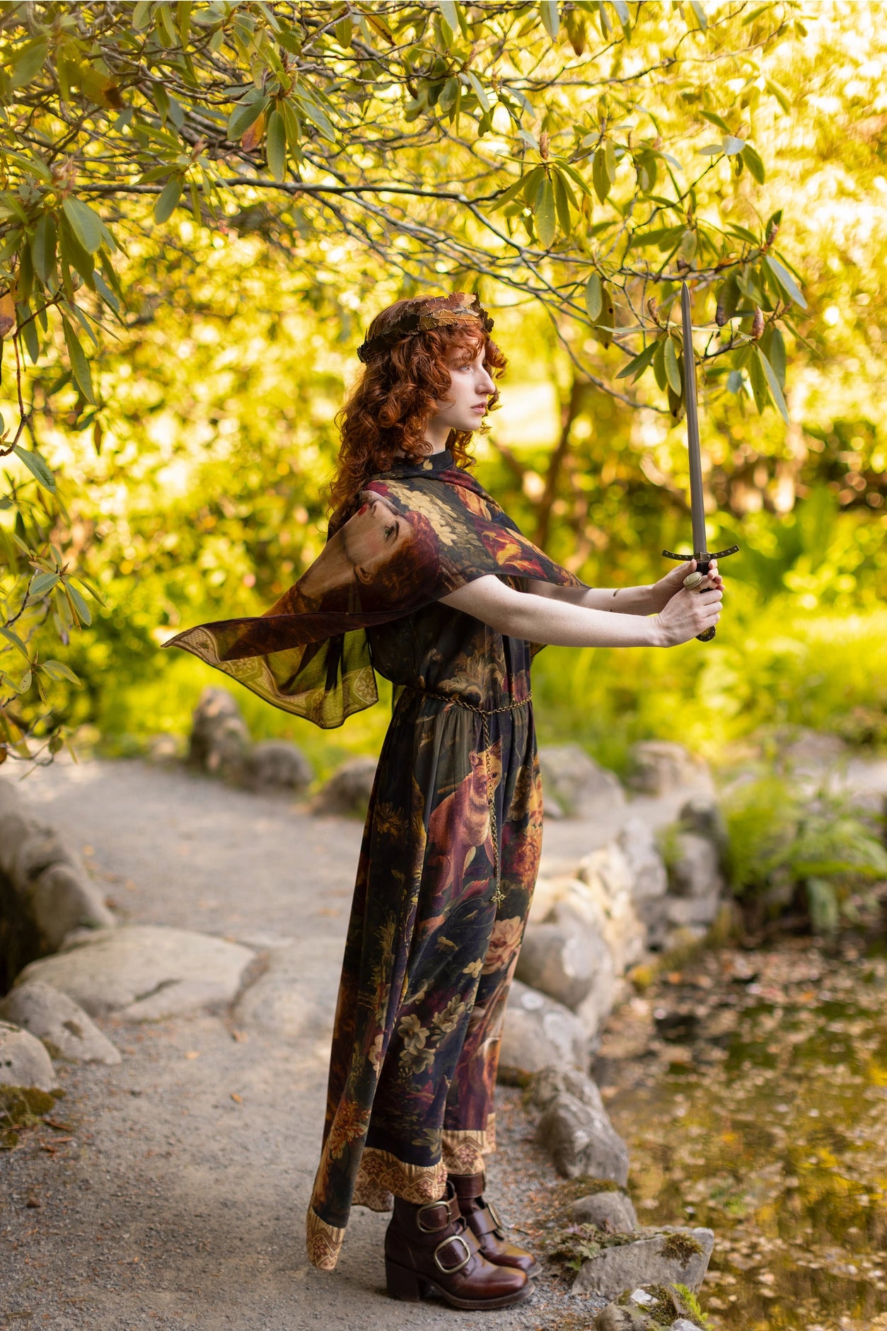 The Messenger Long Maxi Slip Dress w/ Joan of Arc & Florals - Pre-Order Ships September2025