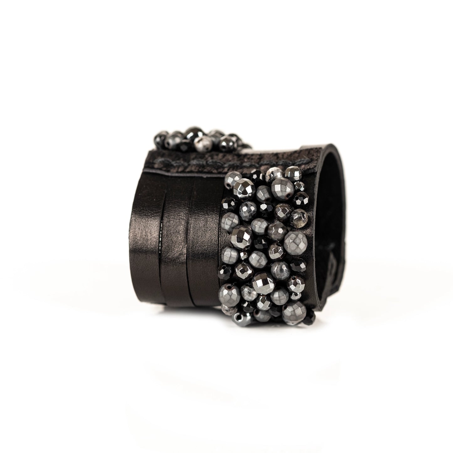 The Vivid Leather Cuff With Beads Bracelet