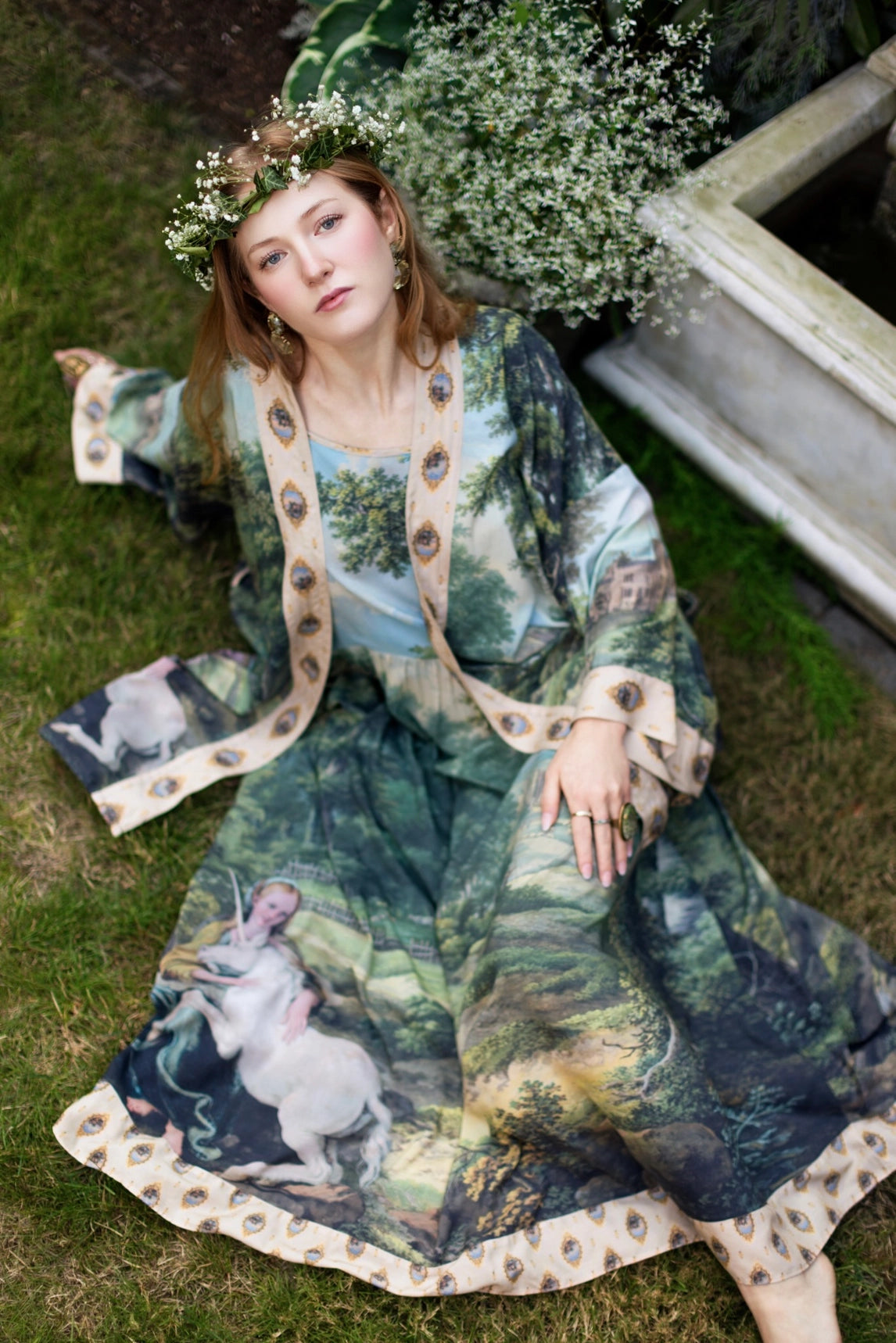 The Mythmaker Bohéme Maxi Slip Dress w/ Landscape & Unicorn Pre-Order Ship March 2026