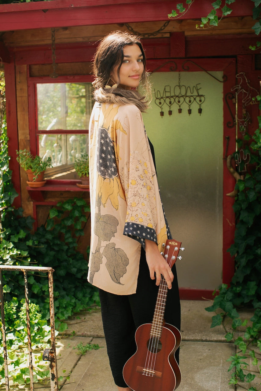 Market Of Stars Milk & Honey Bamboo Bohemian Kimono Cardigan with Belt