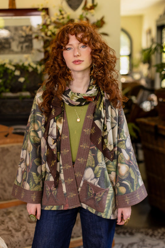 Fleur De Lune Fleece Cottage Cardigan Jacket w/ Floral Print Pre-Order - Ships In September