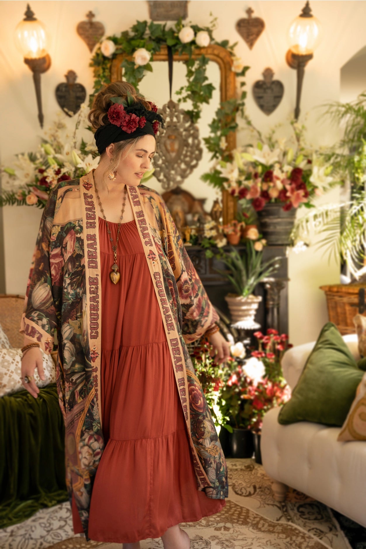 Courage Dear Heart Opera Duster Kimono Robe w/ Sacred Heart- Preorder Ships August 1 - 30th