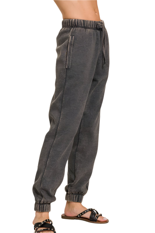 Acid Mineral Washed Fleece Sweatpants with Pockets