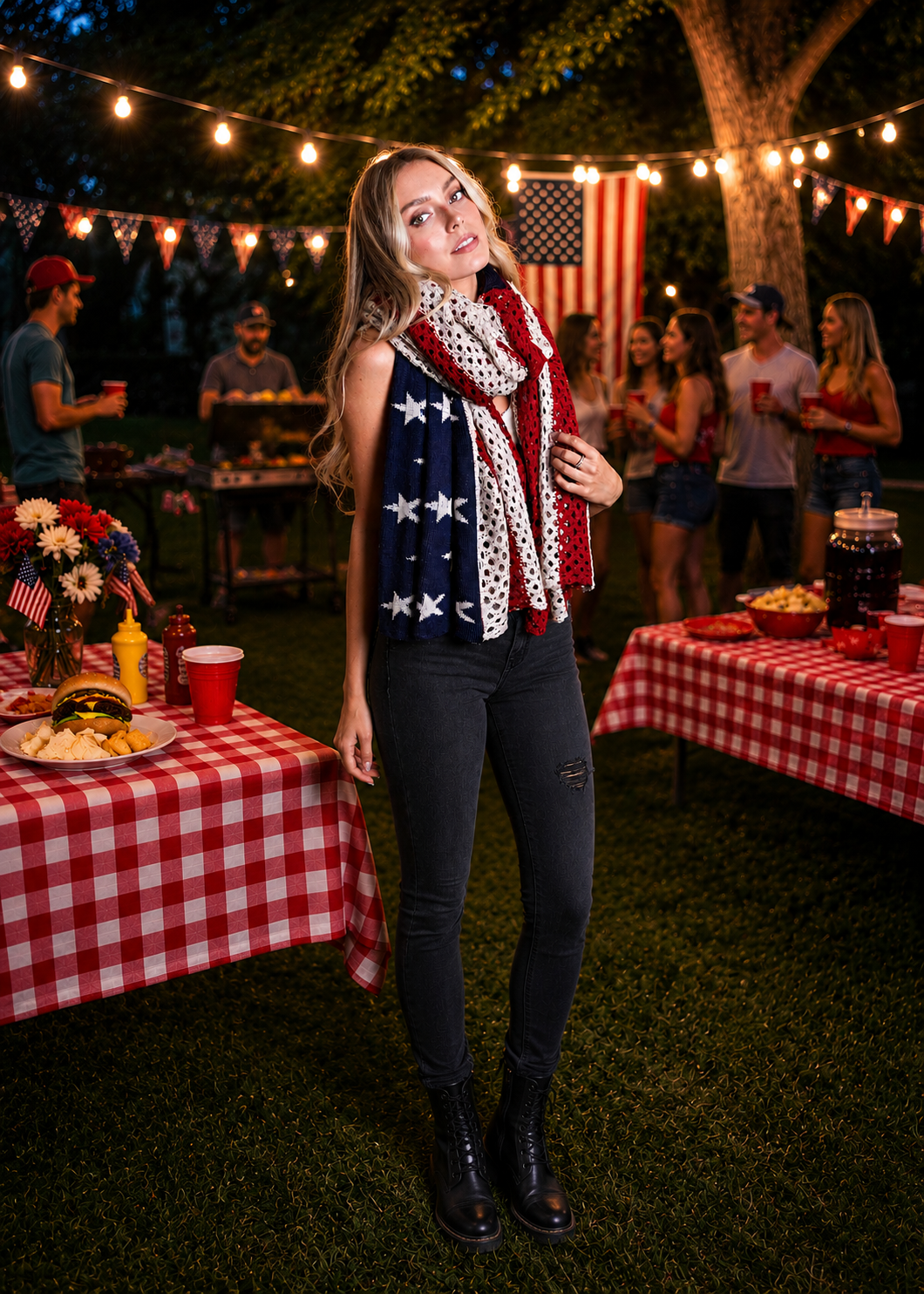 Netted Oversized American Flag Knit Blanket Scarf 🇺🇸