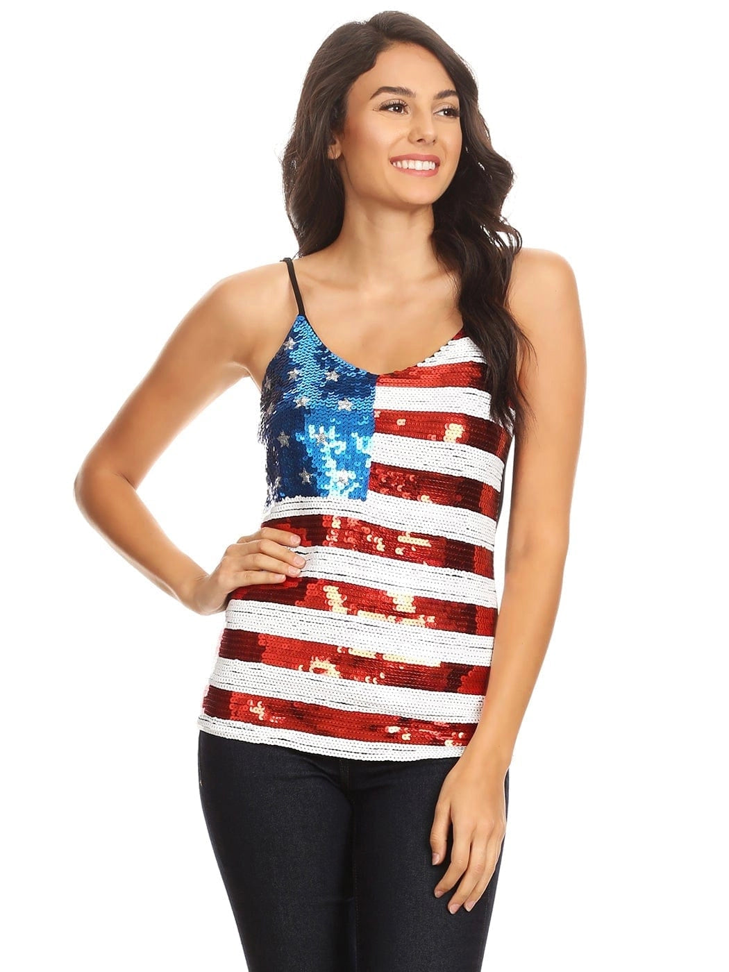 Women's Patriotic American Sequin Camisole Top