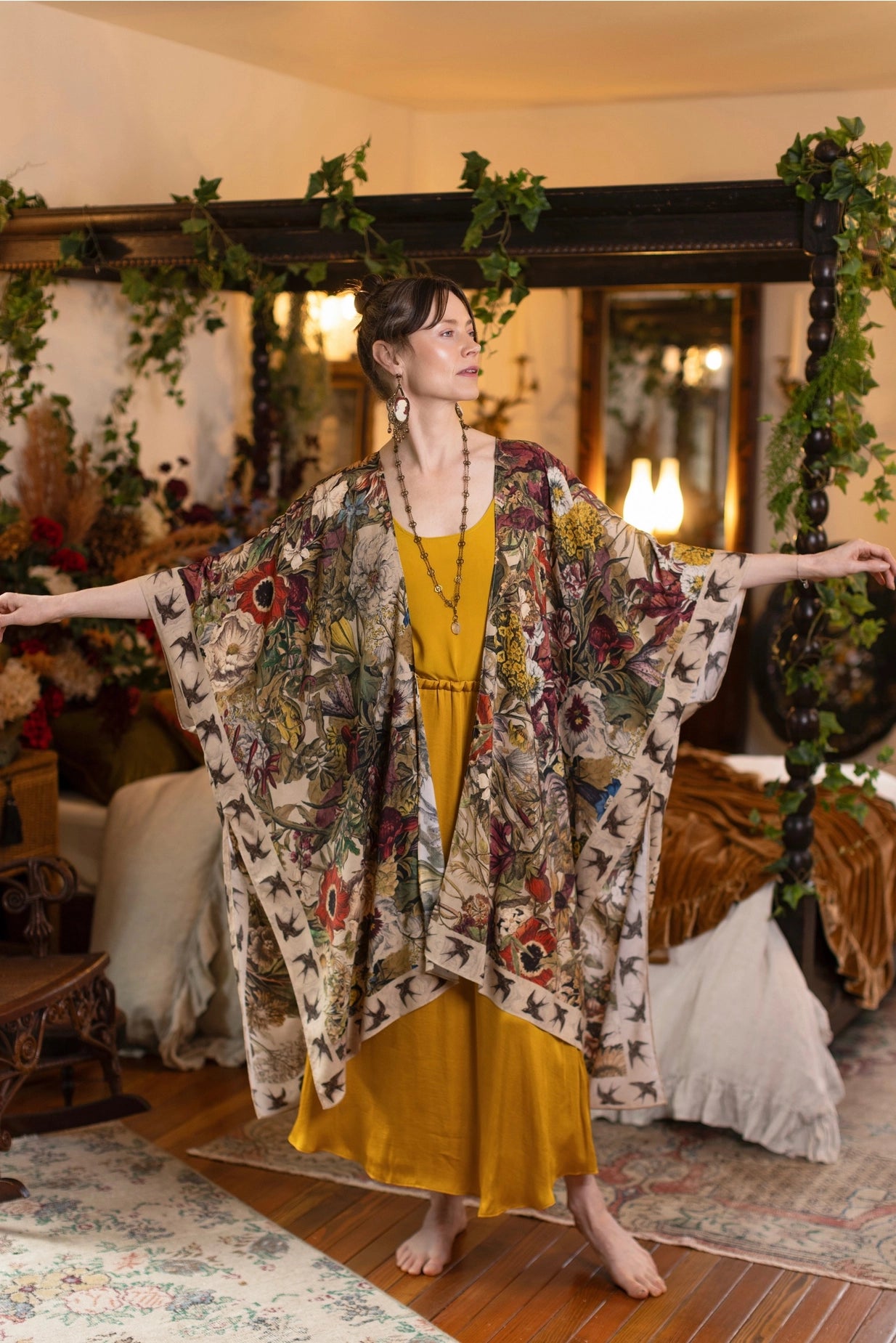 Golden Hour Goddess Duster Kimono w/ Floral Print - Pre-Order - Ships August 2026