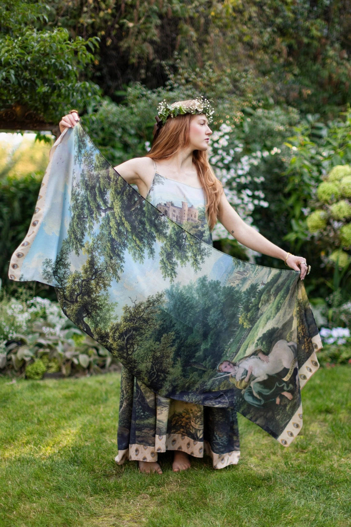 The Mythmaker Bohemian Scarf w/ Pastoral Landscape & Unicorn Pre-Order Ships March 2026
