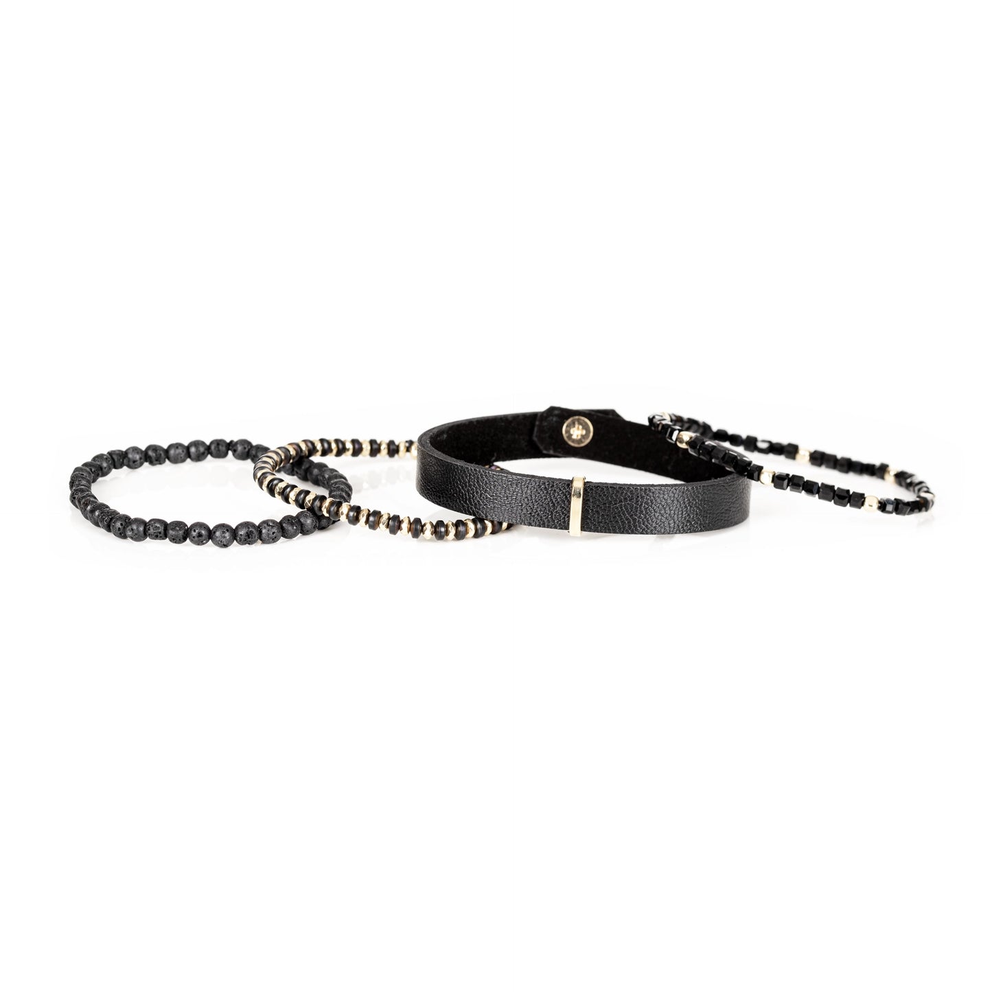 The Onyx Riddle Leather & Beaded Bracelet Set