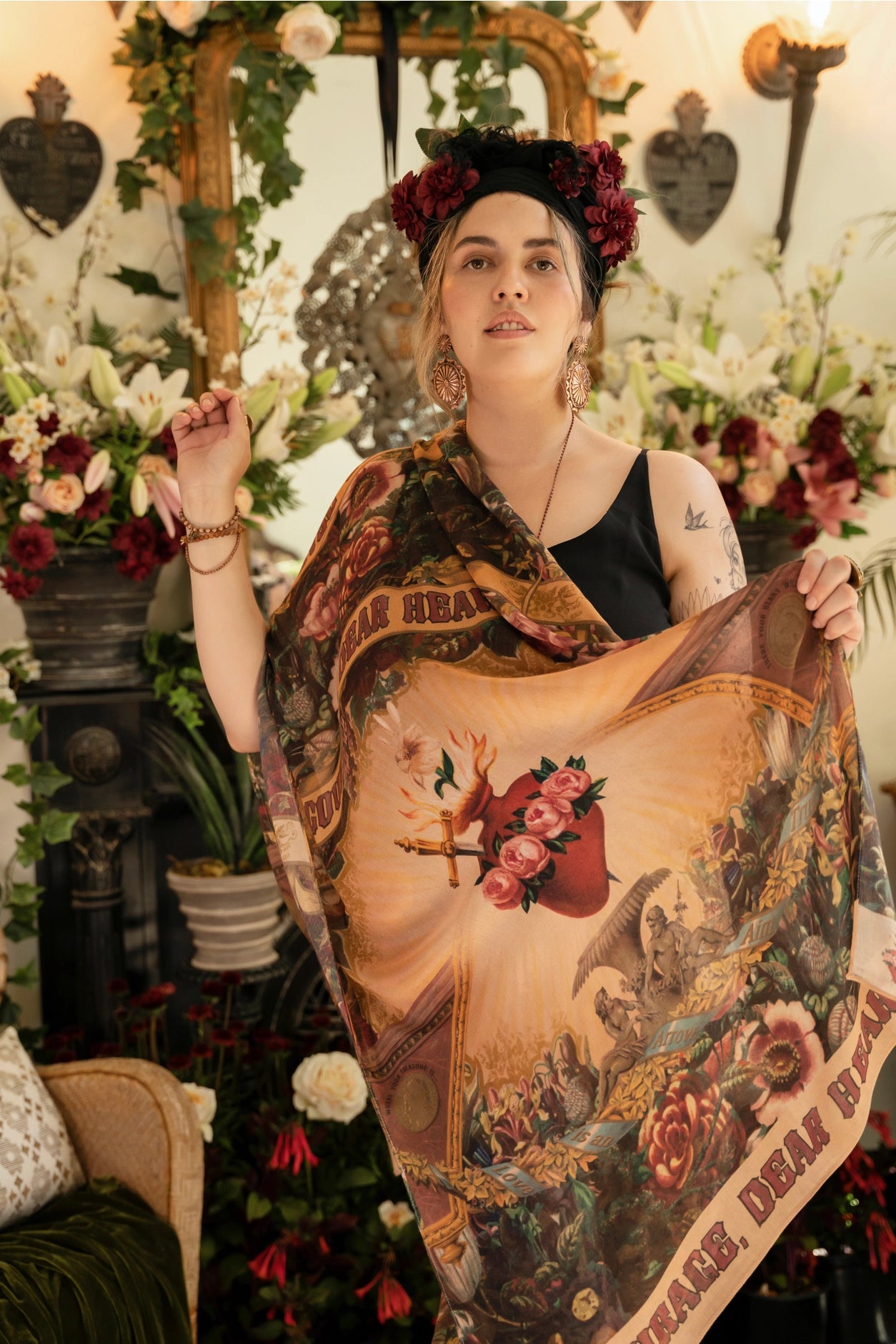 Courage Dear Heart Bohemian Bamboo Scarf with Sacred Heart - Preorder Ships August 1 - 30th
