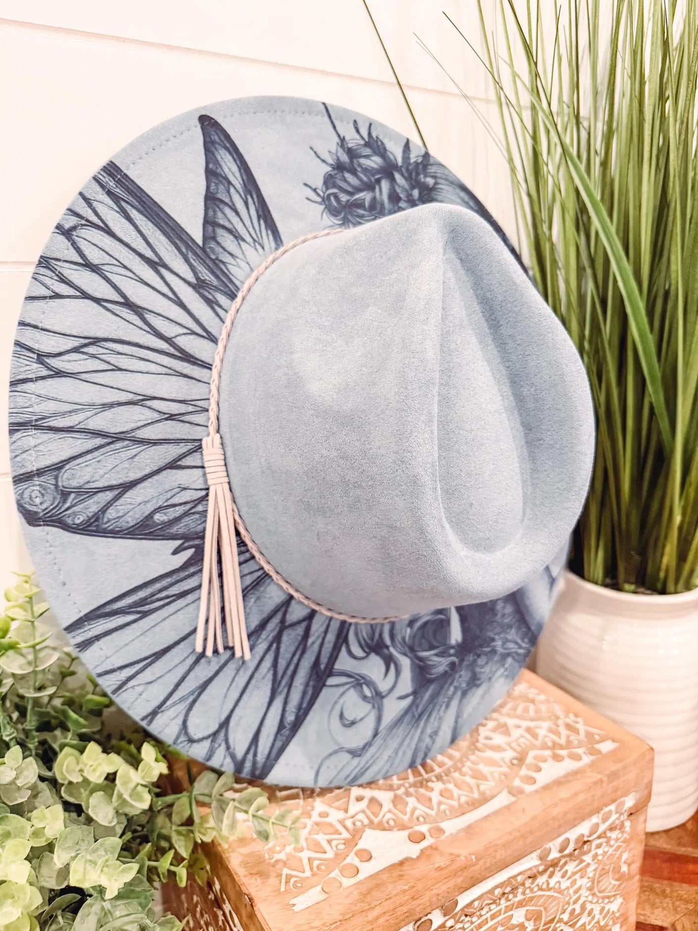 Fairy Burned Hat, Floral Engraved Cowboy Hat, Burned Fedora, Engraved Suede Hat, Boho Hat, Vegan Suede