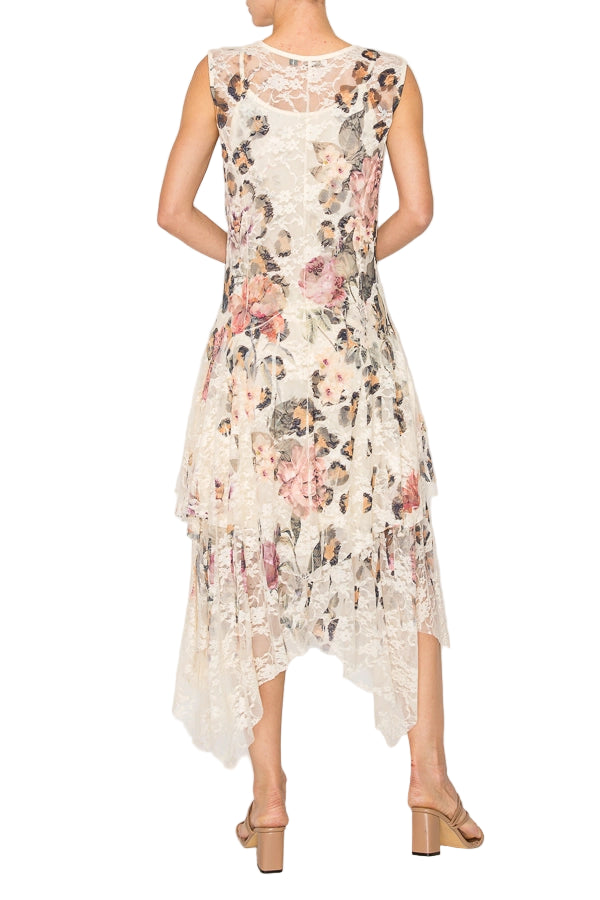 Leo Rose Whimsical Sleeveless Lace Midi Dress with Unattached Slip - Ships Late September