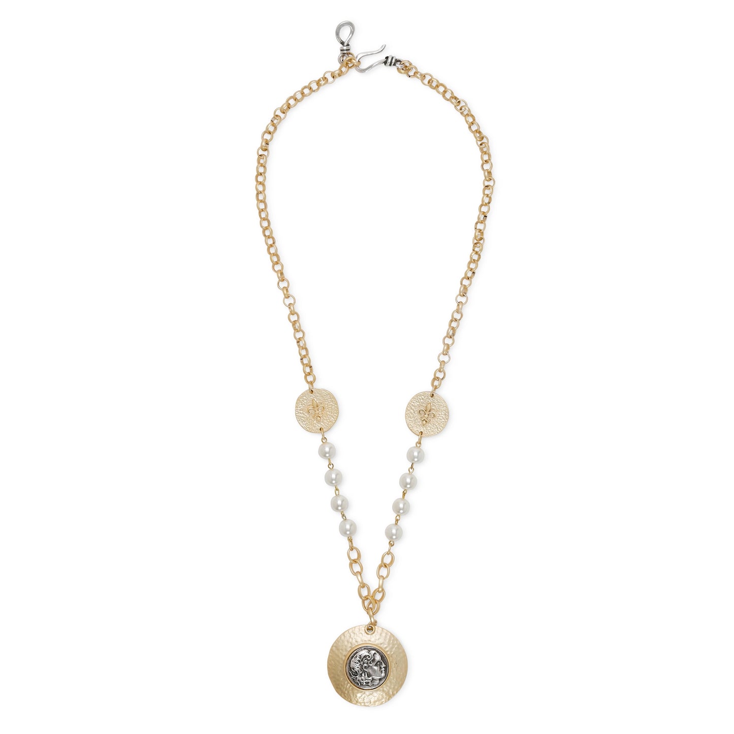 Handmade Pearl Coin Pendant Boho Statement Necklace