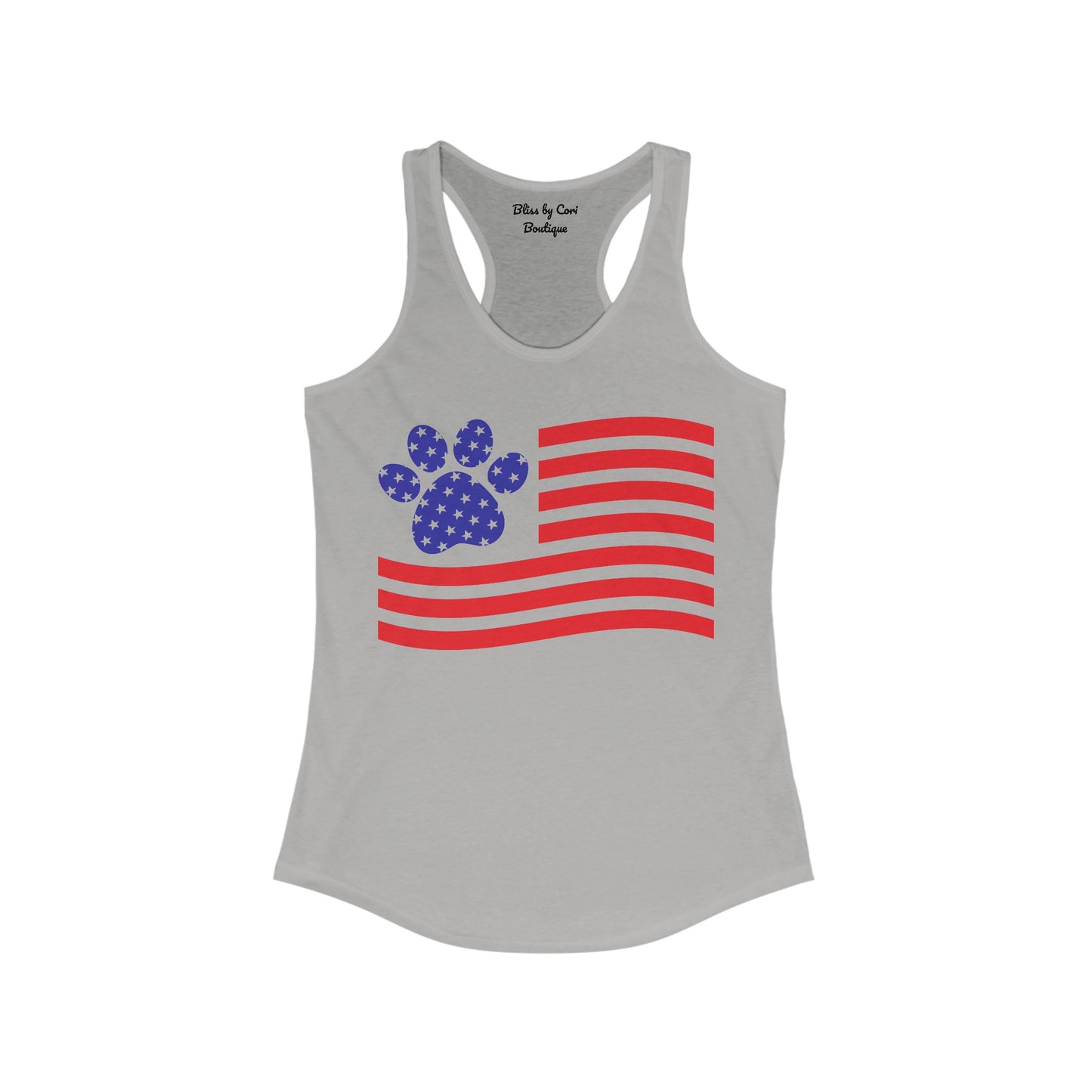 Paw Print 4th of July American Flag Women's Ideal Racerback Tank