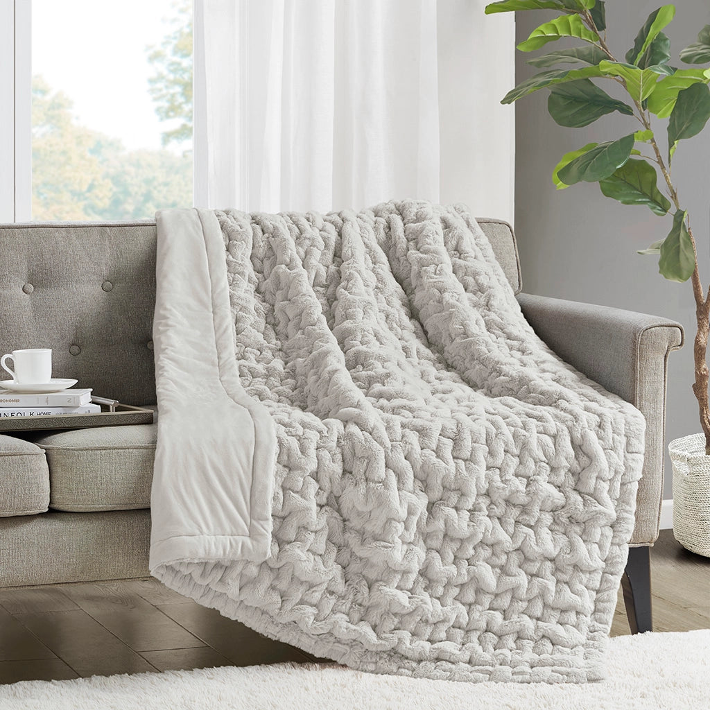 Luxury Ruched Fur Throw 50x60 - Multiple Colors Available