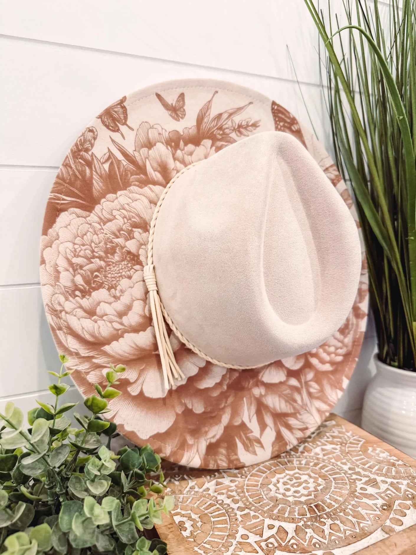 Peony Butterfly Engraved Hat, Floral Engraved Cowboy Hat, Burned Fedora, Engraved Suede Hat, Boho Hat, Vegan Suede Cowboy Hat
