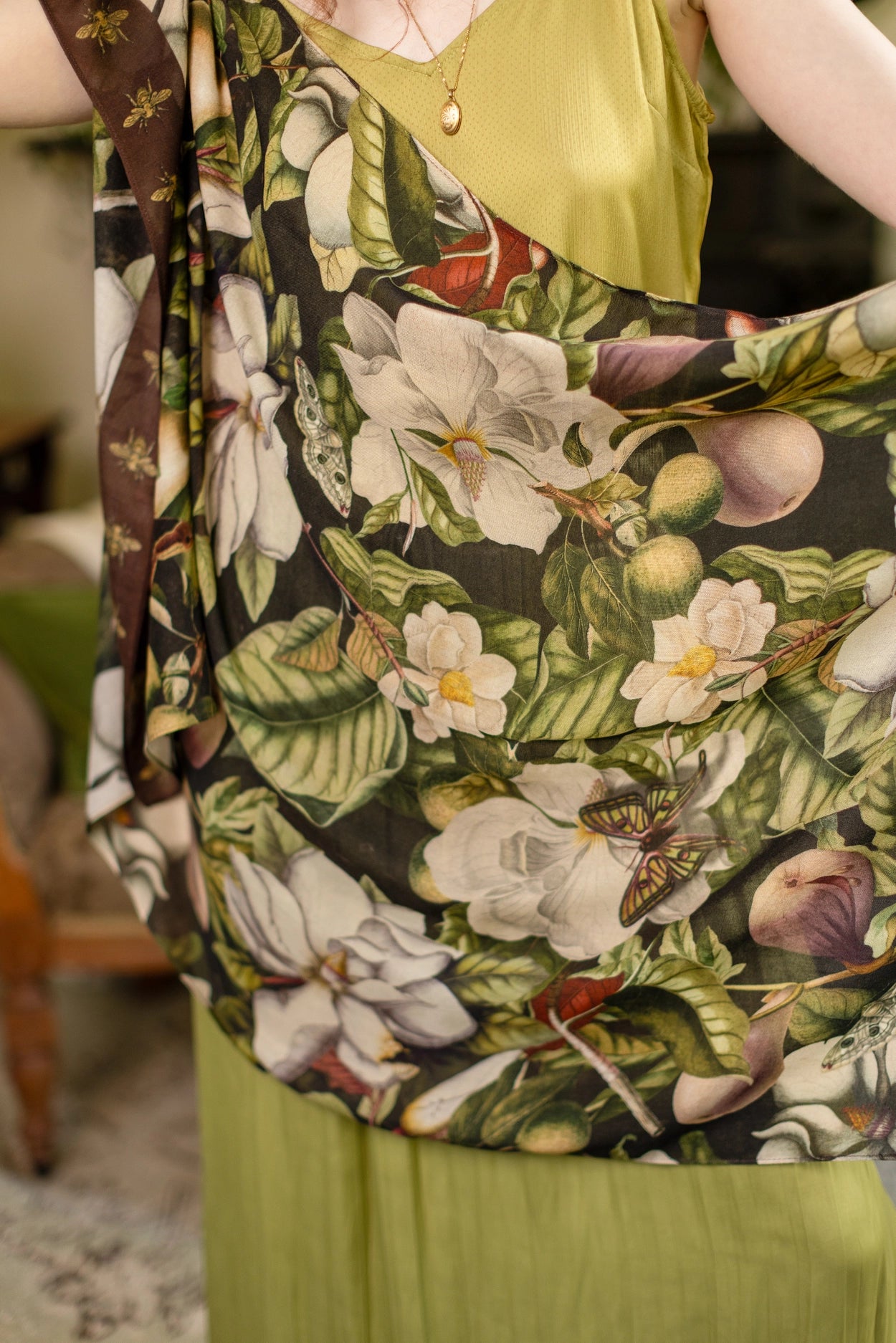 Fleur De Lune Scarf with Floral Print & Bees Pre-Order Ships In September