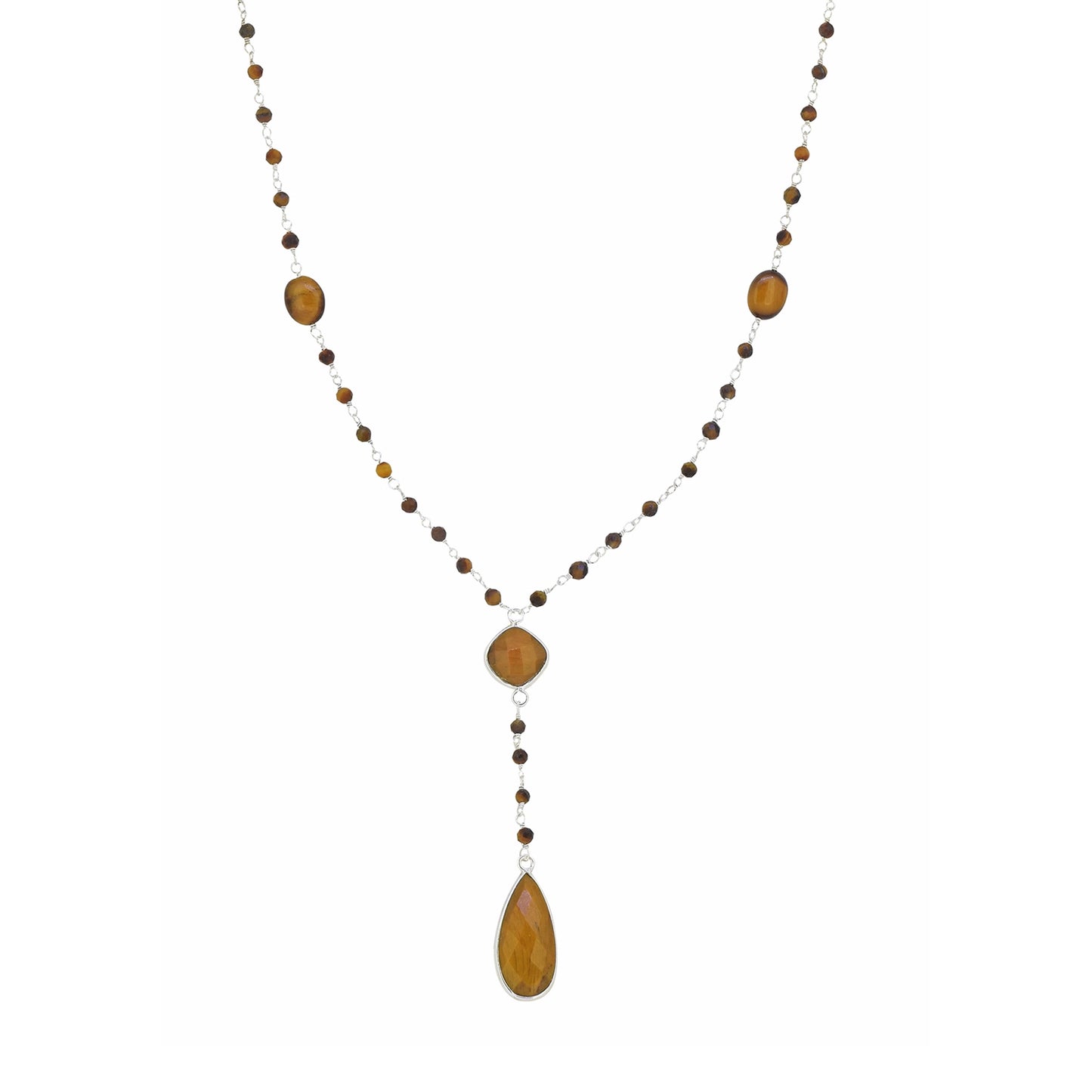 925 Sterling Silver Tiger's Eye Gemstones Chain Necklace
