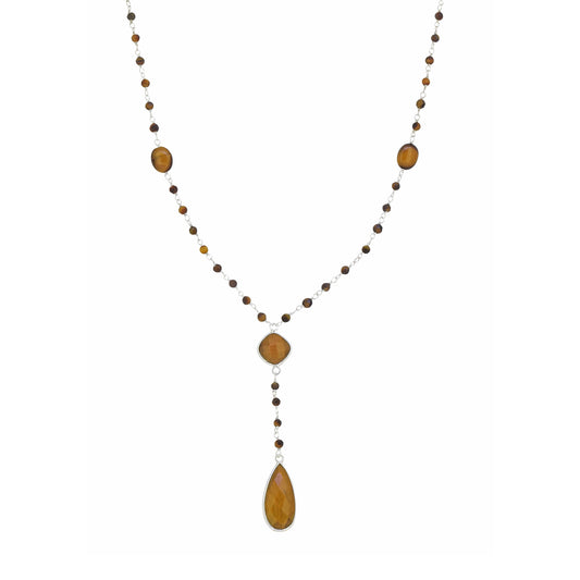 925 Sterling Silver Tiger's Eye Gemstones Chain Necklace