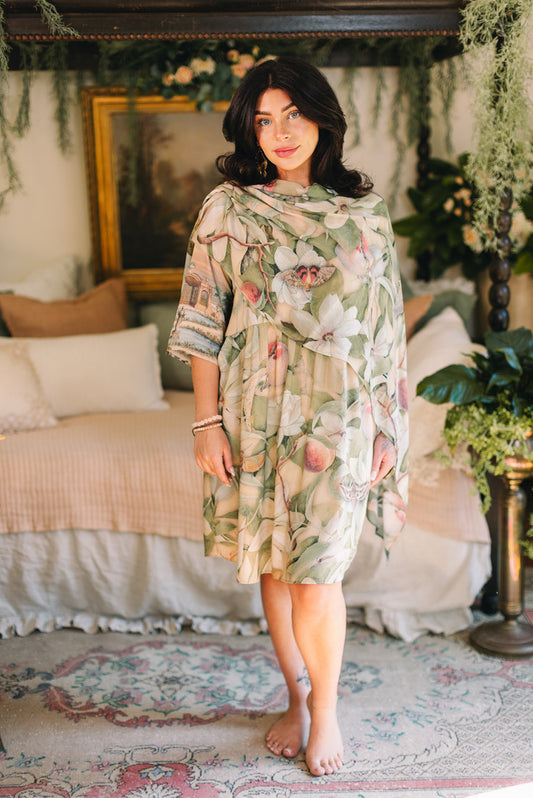 Fleur De Soleil Scarf with Magnolia Floral Print & Butterfly Pre-Order Ships In March 2026