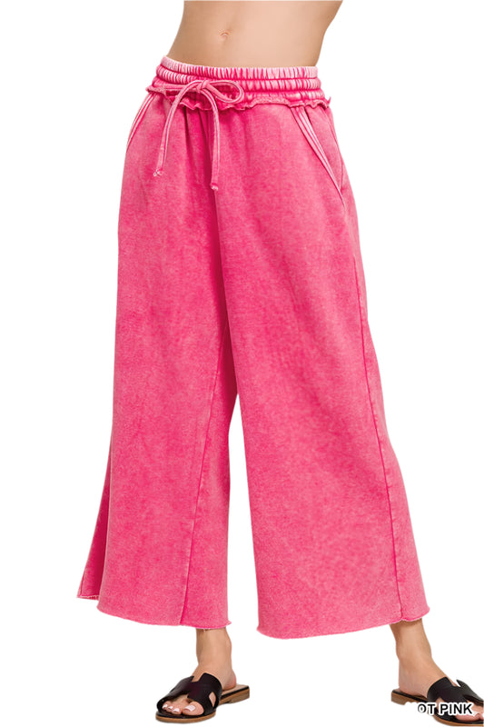 Cropped Acid Mineral Washed Sweatpants with Pockets