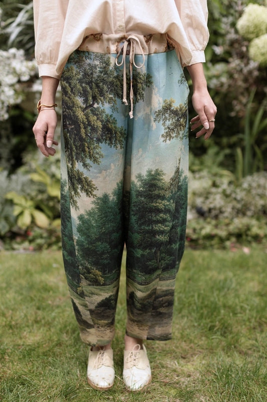 The Mythmaker Linen Crop Artist Pant w/ Boho Landscape Print - Pre-Order Ships March 2026