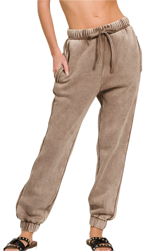 Acid Mineral Washed Fleece Sweatpants with Pockets