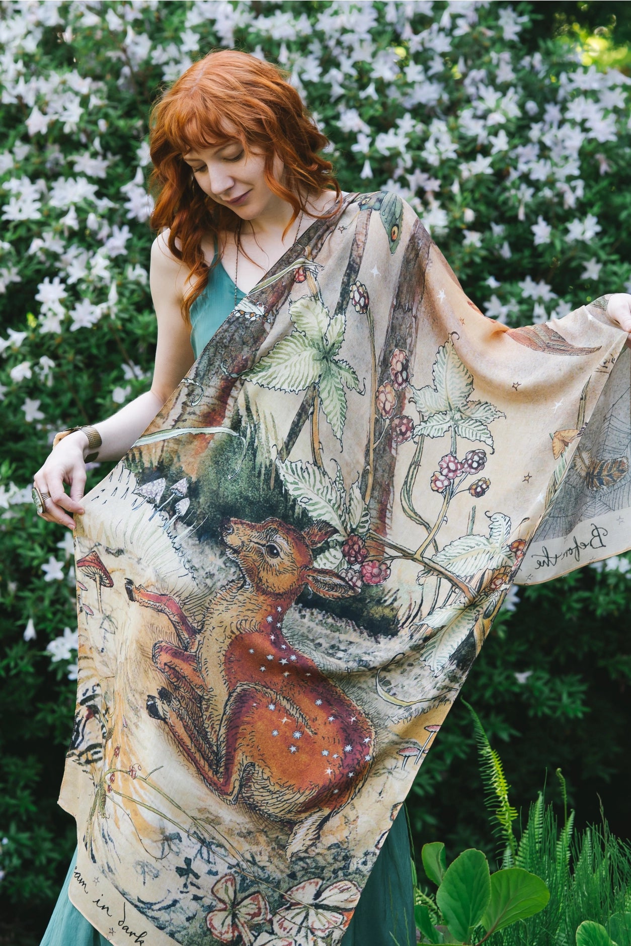 Lovelight Scarf with Woodland Deer, Swallow & Poetry Pre-Order Ships October 2025