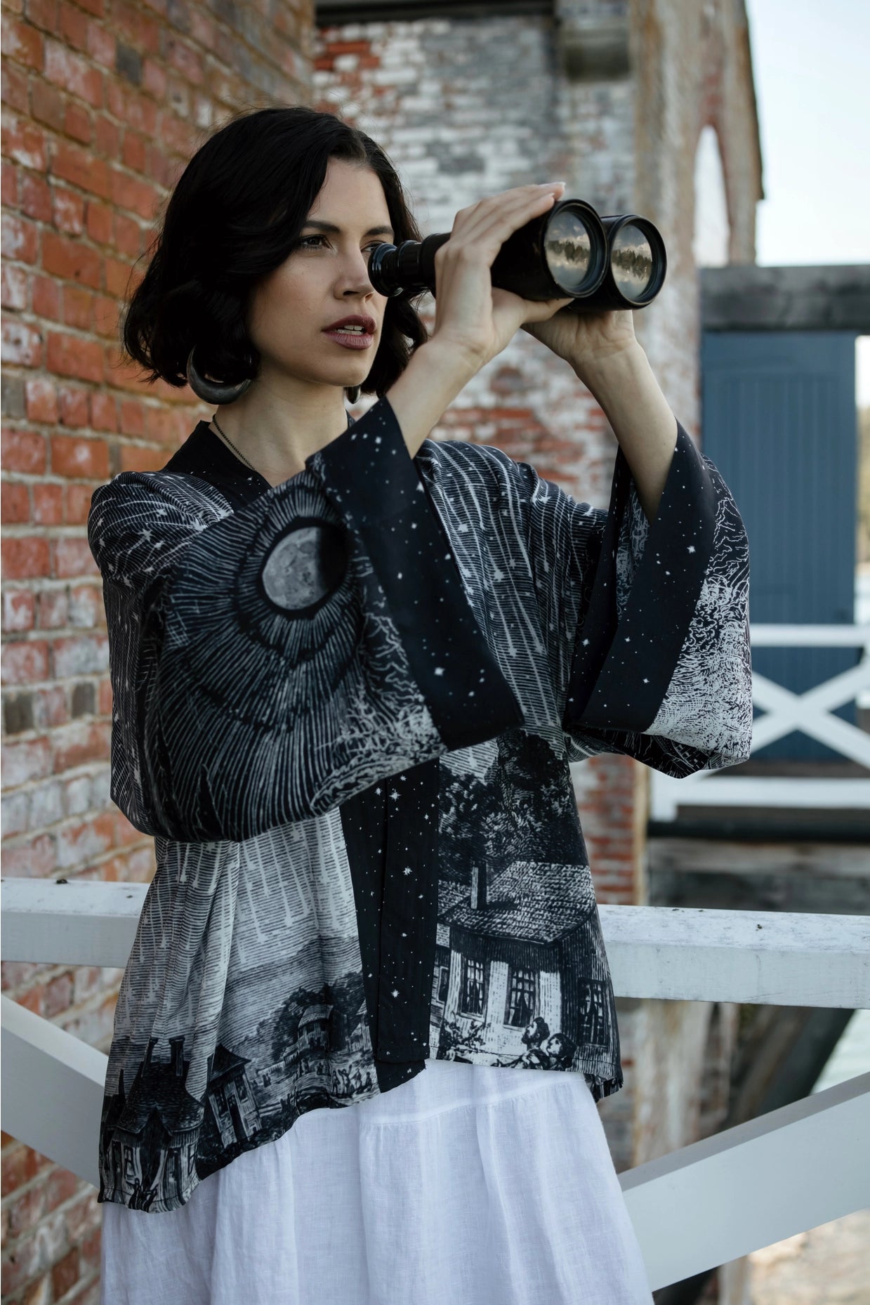 Market Of Stars Stargazer Cropped Bamboo Kimono Cardigan with Falling Stars