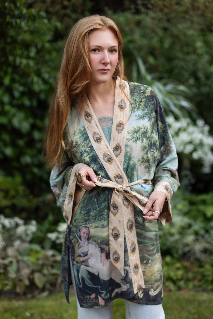 The Mythmaker Matinée Duster Kimono w/ Landscape & Unicorn Pre-Order Ship March 2026