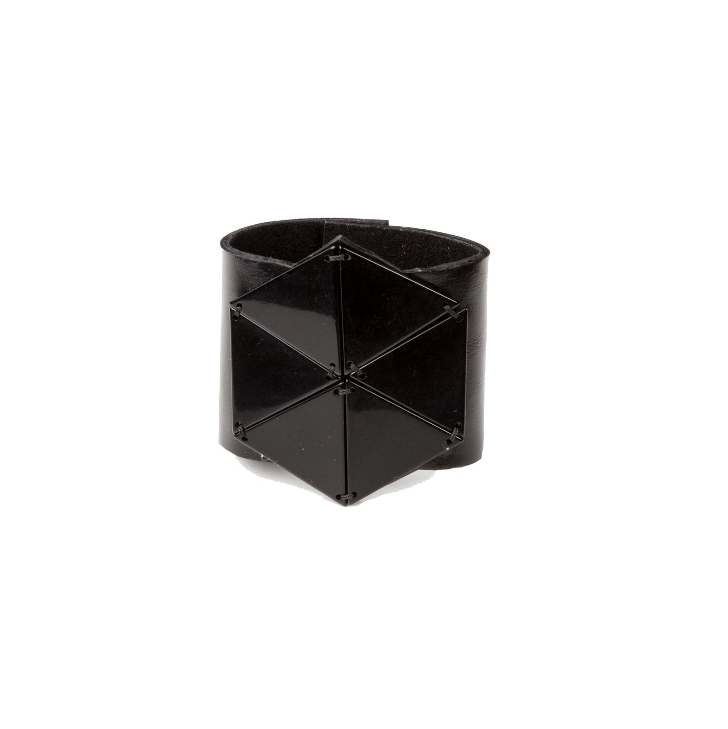 The Hexagon Black Leather Cuff Bracelet