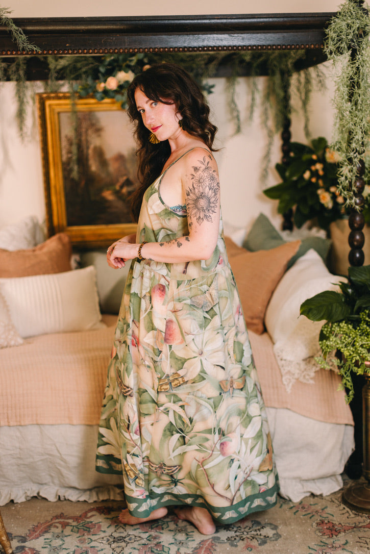 Fleur De Soleil Bohéme Long Maxi Slip Dress w/ Florals Pre-Order March 2026