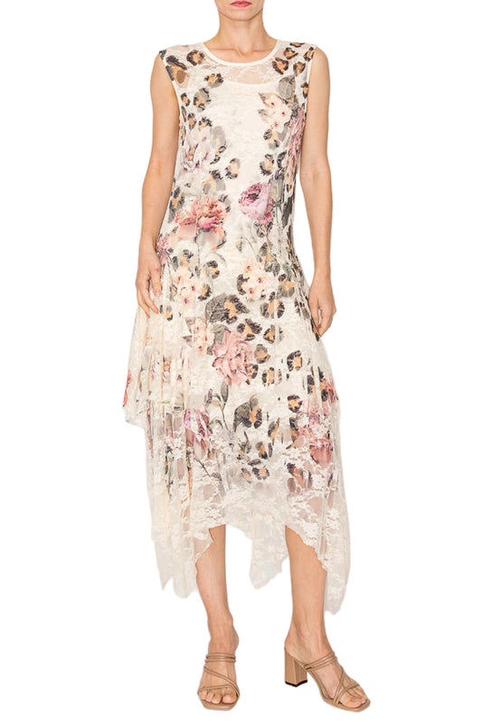 Leo Rose Whimsical Sleeveless Lace Midi Dress with Unattached Slip - Ships Late September