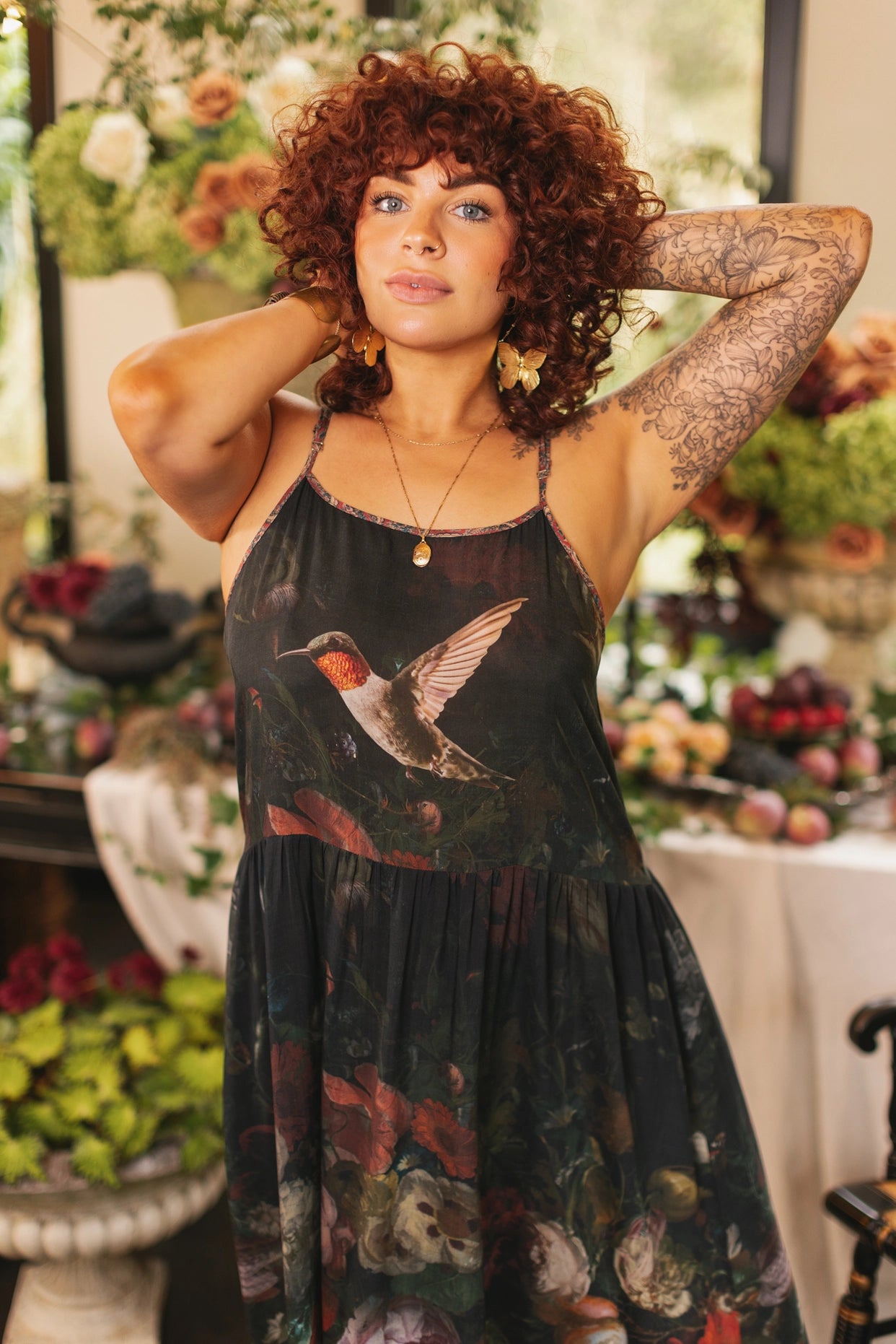 Flight of Fancy Bohéme Long Maxi Slip Dress With Hummingbirds - Pre-Order - Ships In May