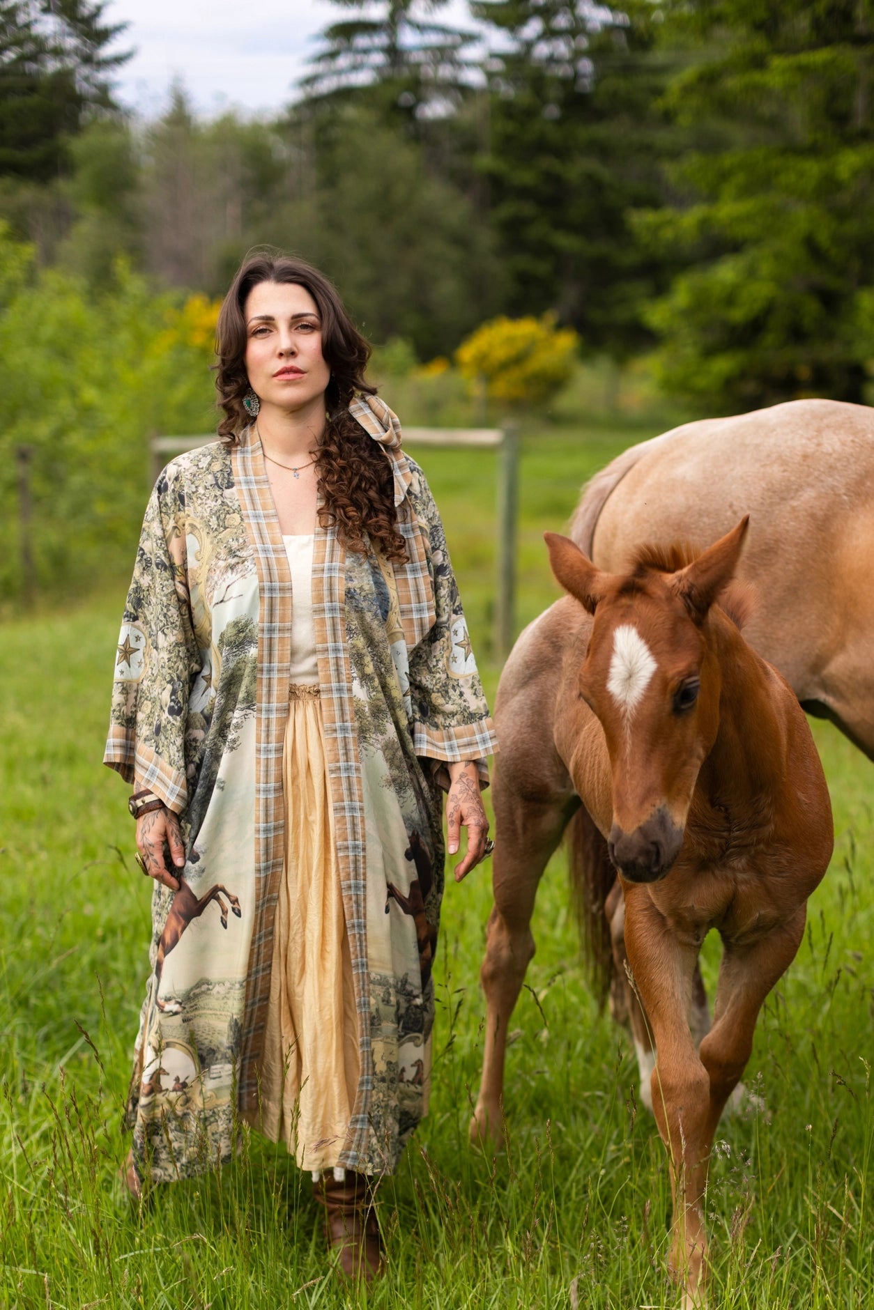Born To Run Opera Duster Kimono Robe Horse & Flower Print - Pre-Order - Ships In September
