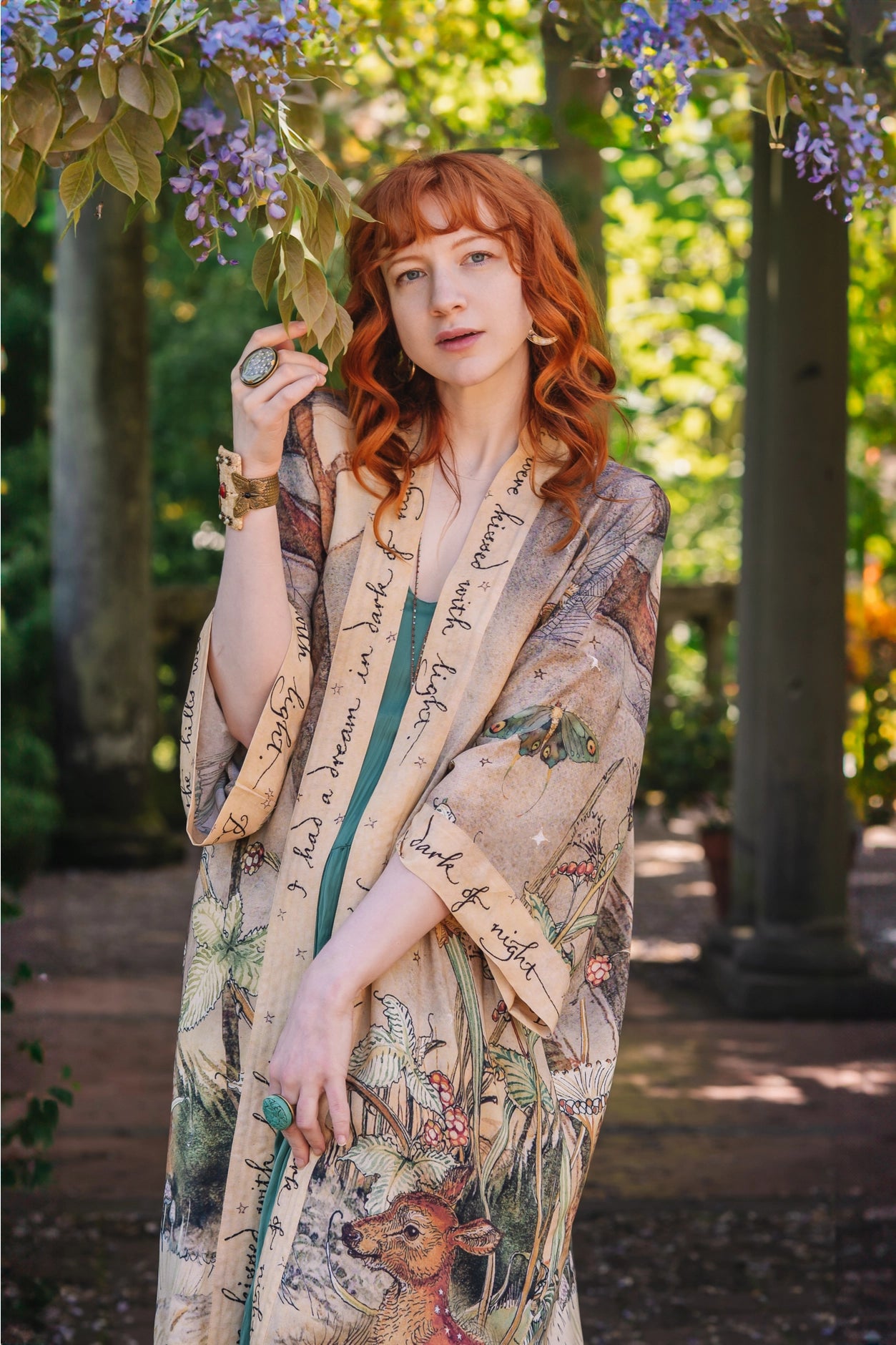 Lovelight Opera Duster Kimono Robe W/Woodland Deer & Swallow - Pre Order - Ships Late October 2025